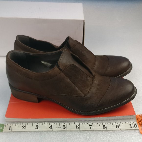 CHOCOLATE BROWN Laceless 100%LEATHER  ALMOND-TOE OXFORD  StressFree NO LACES,New - Picture 2 of 11